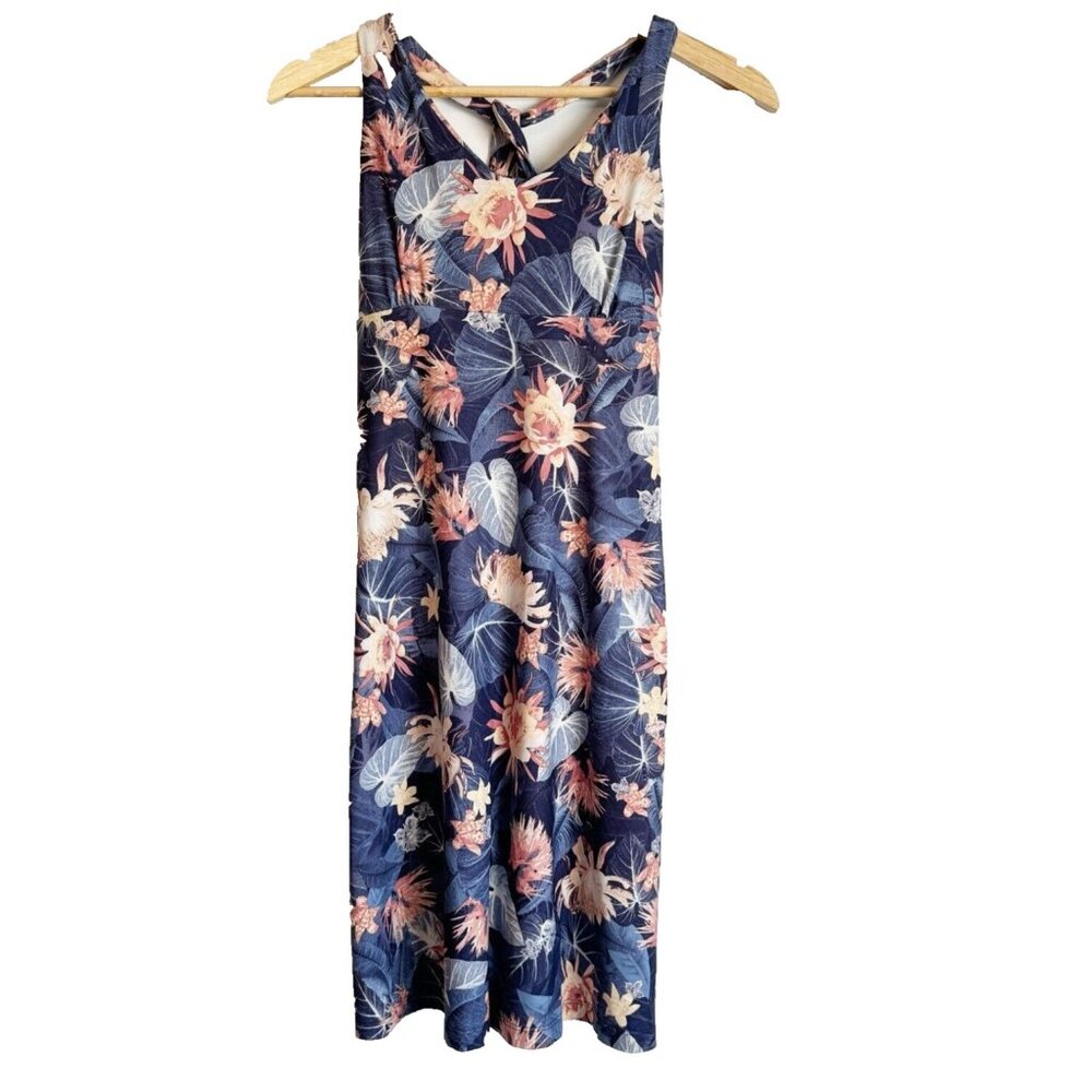Patagonia Women’s Magnolia Spring Blue Peach Floral Dress Small Twist Back